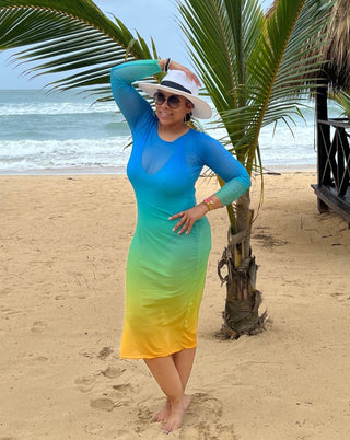 Ocean View Midi Long-Sleeve Mesh Cover-up Dress