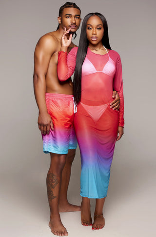 Cotton Candy Couple Swimwear Mesh Dress & Trunk Set (Pre-Order)