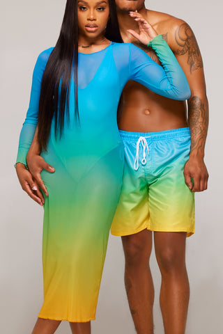 Ocean View Couple Swimwear Mesh Dress & Trunk Set