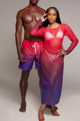 Purple Horizon Couple Swimwear Mesh Dress & Trunk Set (Pre-Order)
